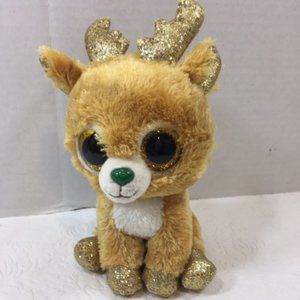 TY Beanie Boo "Glitzy" Reindeer Gold Glitter Eyes 2018 TySilk No Tags 7.5"